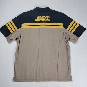 Harley-Davidson Button-Up Shirt Men's Large Brown Short Sleeve Garage Mechanic